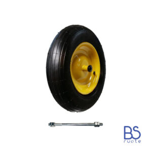Ruota pneumatica per carriole in nucleo in LAMIERA VERNICIATA | Battistrada A | 14“x3.50-8 | 360 x 85 | Foro a boccola con asse M12X170 | PR2603-4