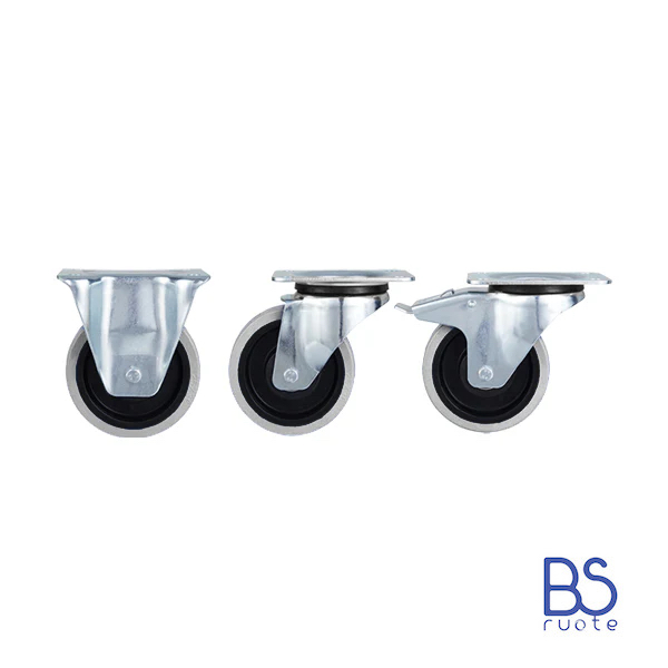 Ruote in gomma elastica | SUPPORTO | PIASTRA | GRIGIA | Scorrimento cuscinetti a sfera