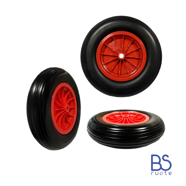 Ruota antiforatura PER CARRIOLE e Carrelli NAUTICI | Nucleo in plastica | 16ìx4.00-8 | 400x85 | Battistrada A | Foro a boccola di 20 mm | FFP1302PB