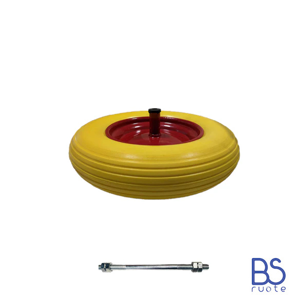 Ruota antiforatura PER CARRIOLE in nucleo in LAMIERA | 14“x3.50-8 | 360x85 | Foro a boccola di 12 mm | Battistrada A | Asse M12X210 | FFP2603-1Y - immagine 3