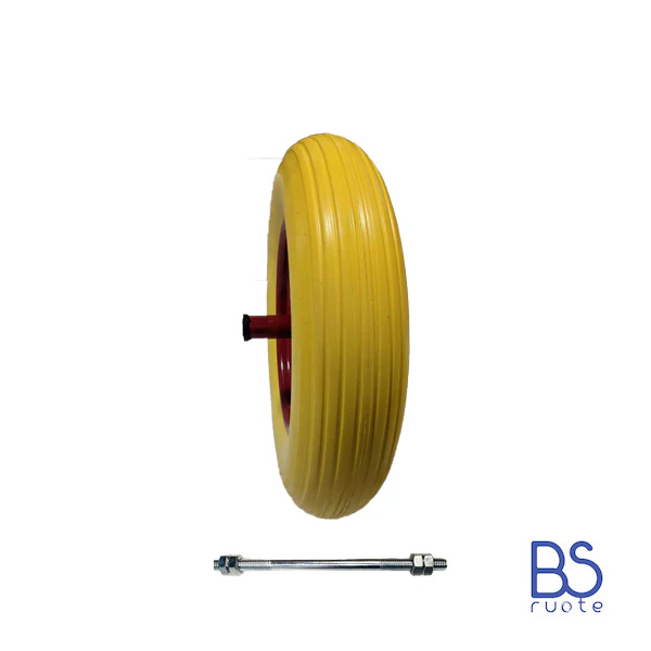 Ruota antiforatura PER CARRIOLE in nucleo in LAMIERA | 14“x3.50-8 | 360x85 | Foro a boccola di 12 mm | Battistrada A | Asse M12X210 | FFP2603-1Y - immagine 4