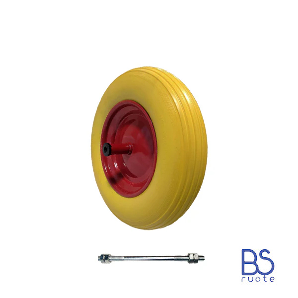 Ruota antiforatura PER CARRIOLE in nucleo in LAMIERA | 14“x3.50-8 | 360x85 | Foro a boccola di 12 mm | Battistrada A | Asse M12X210 | FFP2603-1Y - immagine 5