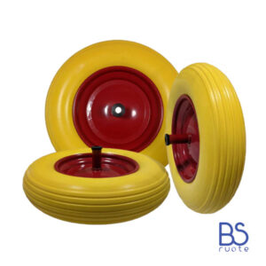 Ruota antiforatura PER CARRIOLE in nucleo in LAMIERA | 14“x3.50-8 | 360x85 | Foro a boccola di 12 mm | Battistrada A | Asse M12X210 | FFP2603-1Y