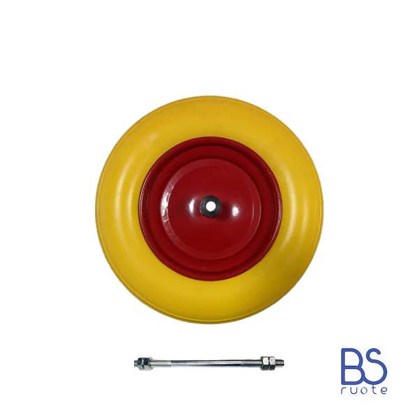 Ruota antiforatura PER CARRIOLE in nucleo in LAMIERA | 14“x3.50-8 | 360x85 | Foro a boccola di 12 mm | Battistrada A | Asse M12X210 | FFP2603-1Y - immagine 2