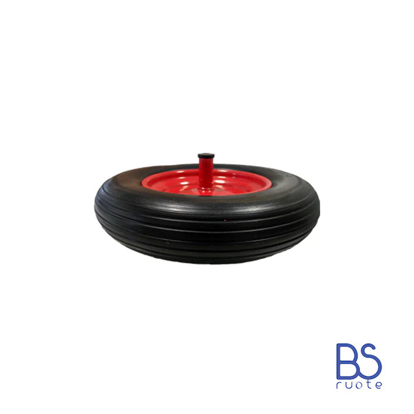 Ruota antiforatura PER CARRIOLE in nucleo in LAMIERA | 14“x3.50-8 | 360x85 | Foro a boccola di 12 mm | Battistrada A | Asse M12X210 o M12X170 - immagine 3