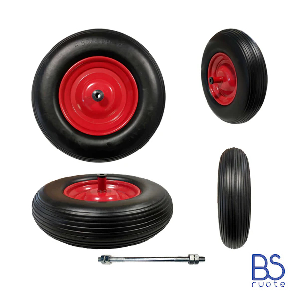 Ruota antiforatura PER CARRIOLE in nucleo in LAMIERA | Battistrada A | 16“x4.00-8 | 400 x 100 | Asse M12X210 | FFP3003-2