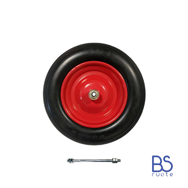 Ruota antiforatura PER CARRIOLE in nucleo in LAMIERA | 14“x3.50-8 | 360x85 | Foro a cuscinetti di 12 mm | Battistrada A | Asse M12X170 o M12X210
