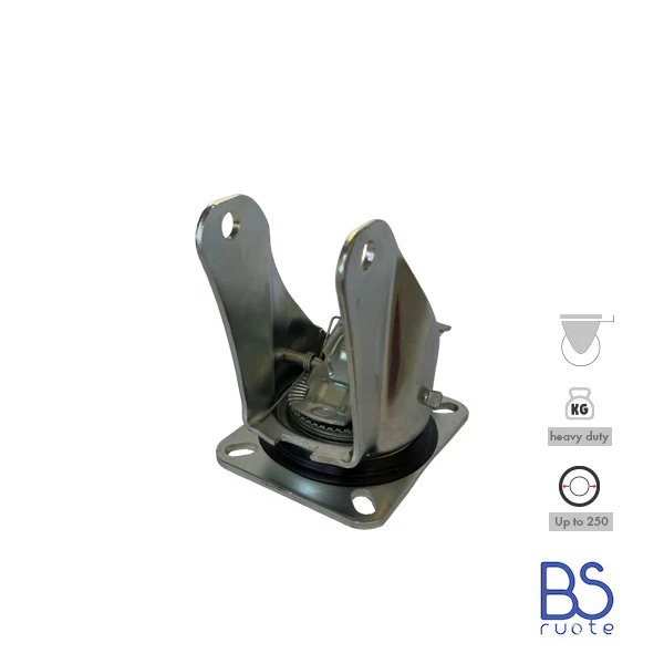Supporti per carichi PESANTI | Piastra GIREVOLE con FRENO di tipo industriale | Acciaio zincato spessore 3,5/4 mm | Per ruota Ø fino 250 supporto girevole e freno | Portata fino a 800 Kg - immagine 6