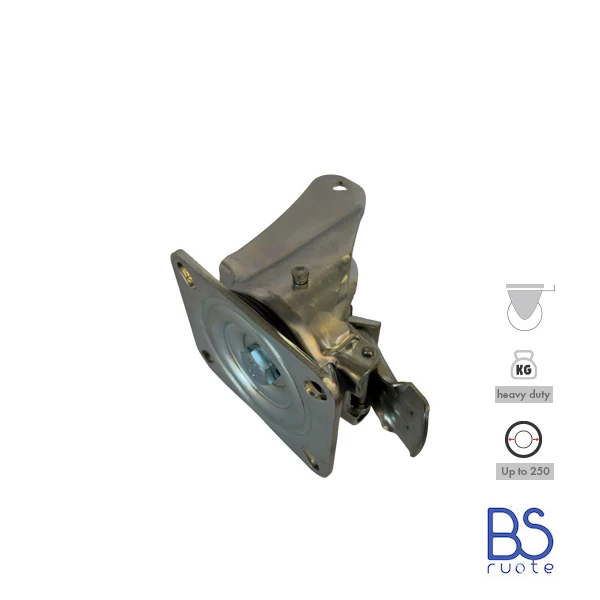 Supporti per carichi PESANTI | Piastra GIREVOLE con FRENO di tipo industriale | Acciaio zincato spessore 3,5/4 mm | Per ruota Ø fino 250 supporto girevole e freno | Portata fino a 800 Kg - immagine 5