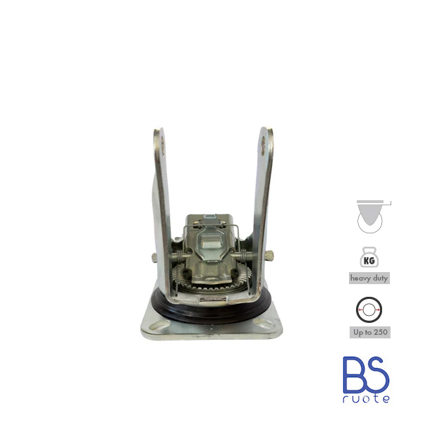 Supporti per carichi PESANTI | Piastra GIREVOLE con FRENO di tipo industriale | Acciaio zincato spessore 3,5/4 mm | Per ruota Ø fino 250 supporto girevole e freno | Portata fino a 800 Kg - immagine 4