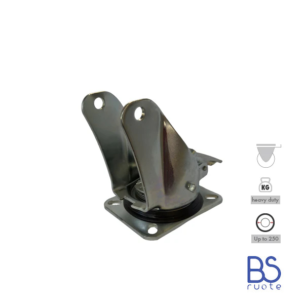 Supporti per carichi PESANTI | Piastra GIREVOLE con FRENO di tipo industriale | Acciaio zincato spessore 3,5/4 mm | Per ruota Ø fino 250 supporto girevole e freno | Portata fino a 800 Kg - immagine 7