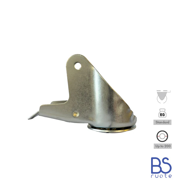 Supporti per carichi MEDI | Rotante con FRENO di tipo industriale | Acciaio zincato spessore 2,5/3 mm | Portata fino a 350 Kg | Per ruota Ø fino 200 supporto rotante con freno - immagine 2