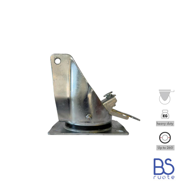 Supporti per carichi PESANTI a piastra | FISSA | GIREVOLE | GIREVOLE con FRENO | Tipo industriale | Acciaio zincato | Per ruota Ø 260 (3.00-4) | Portata fino a 500 Kg - immagine 4