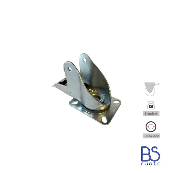 Supporti per carichi MEDI | Piastra GIREVOLE con FRENO di tipo industriale | Acciaio zincato spessore 2,5/3 mm | Portata fino a 350 Kg | Per ruota Ø fino 200 supporto girevole con freno - immagine 3