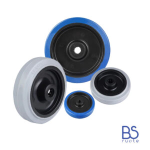 Ruote in gomma elastica | BLU O GRIGIO | Diametro da 80 a 250 mm | Scorrimento gabbia a rullini
