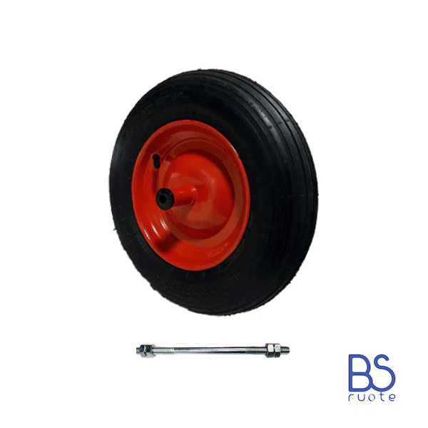 Ruota pneumatica per carriole in nucleo in LAMIERA VERNICIATA | Battistrada A | 14“x3.50-8 | 360 x 85 | Foro Boccola o Cuscinetti | Asse M12X210 - immagine 2