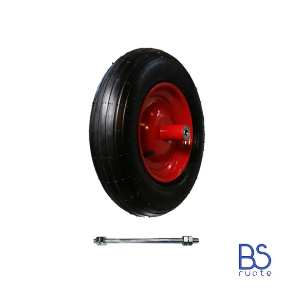 Ruota pneumatica per carriole in nucleo in LAMIERA VERNICIATA | Battistrada A | 14“x3.50-8 | 360 x 85 | Foro Boccola o Cuscinetti | Asse M12X210 - immagine 3