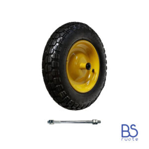 Ruota pneumatica per carriole in nucleo in LAMIERA VERNICIATA | Battistrada DC | 14“x3.50-8 | 360 x 85 | Foro a boccola con asse M12X170 | PR2603-4DC