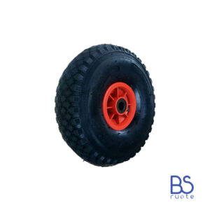 Ruota pneumatica PER CARRELLI in nucleo in plastica | 11“x4.00-4 | 300 x 100 | Foro Gabbia a RULLINI di 25 mm | PR1808-4-25