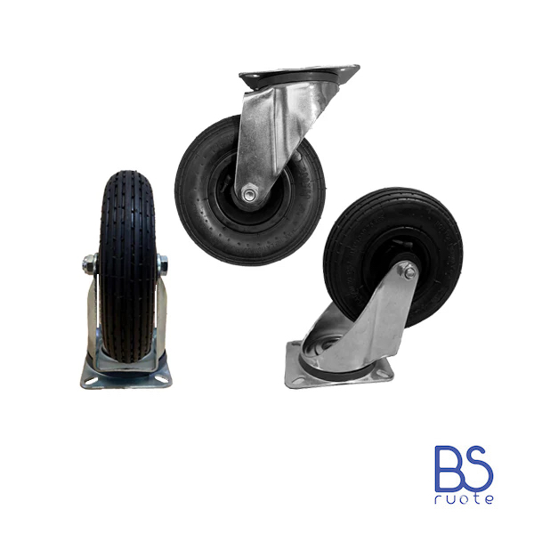 Ruota 200x50 PNEUMATICA con SUPPORTO standard GIREVOLE | Carrelli carretti rimorchio | Per trasporto | PORTATA 75 Kg | PR1409.2G