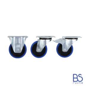 Ruote in gomma elastica | SUPPORTO | PIASTRA | BLU | Scorrimento cuscinetti a sfera