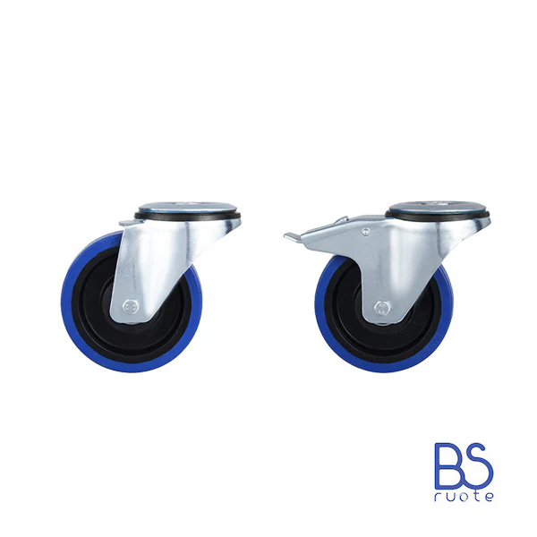 Ruote in gomma elastica | SUPPORTO | ROTANTE | BLU | Scorrimento gabbia a rullini