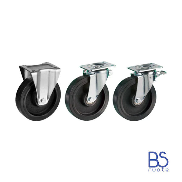 Ruote in gomma elastica | NERA | NUCLEO IN GHISA | carichi elevati | SUPPORTO | PIASTRA