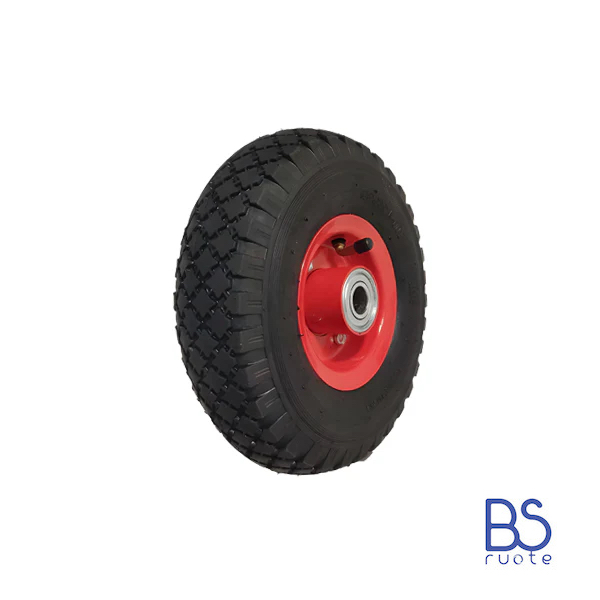 Ruote pneumatica PER CARRELLI in nucleo in LAMIERA verniciata | 10“x3.00-4 | 260 x 85 | Foro a boccola | Gabbia a RULLINI | Cuscinetti a sfera | di 20 mm | PR1805 - immagine 4