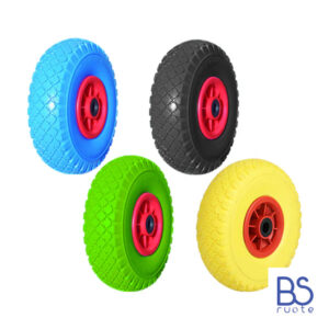 Ruota antiforatura PER CARRELLI in nucleo in PLASTICA | 10“x3.00-4 | 260x73 | Foro a gabbia di rullini
