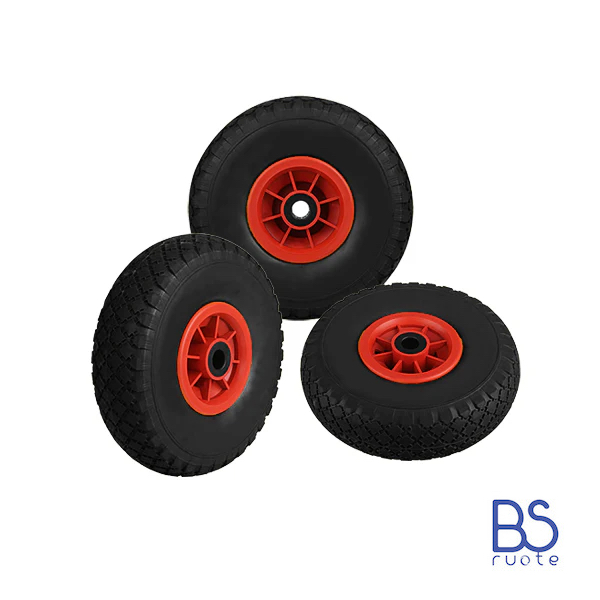 Ruota antiforatura PER CARRELLI in nucleo in PLASTICA | FFP1105R-25 | 10“x3.00-4 | 260x85 | Foro a gabbia di rullini Ø 25 mm