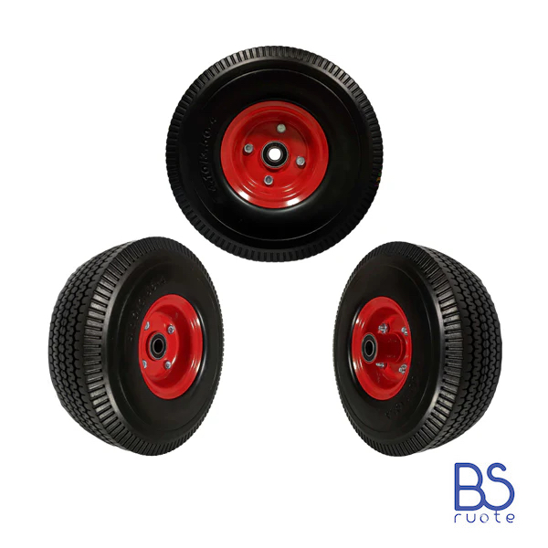 Ruota antiforatura PER CARRELLI in nucleo in LAMIERA | FFP1804-17 | 10“x4.10/3.50-4 | 260x85 | Battistrada E | Foro a cuscinetti di Ø 17 mm