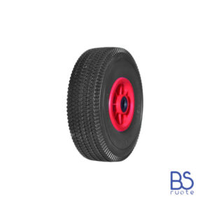 Ruota antiforatura PER CARRELLI in nucleo in PLASTICA | FFP1115R | 10“x4.10/3.50-4 | 260x85 | Battistrada E | Foro a gabbia di rullini Ø 20 mm