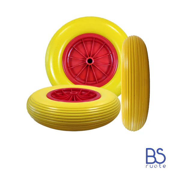 Ruota antiforatura PER CARRIOLE e Carrelli NAUTICI | Nucleo in plastica | 16ìx4.00-8 | 400x85 | Battistrada A | Foro a boccola di 20 mm | FFP1302PBY