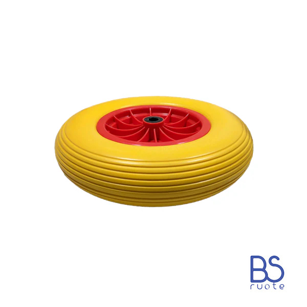 Ruota antiforatura PER CARRIOLE in nucleo in plastica | 16“x4.00-8 | 400x85 | Battistrada A | Foro a gabbia rullini di 20 mm | FFP1302RBY - immagine 4