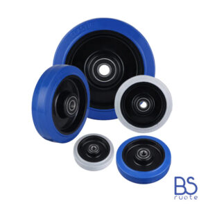 Ruote in gomma elastica blu e grigia