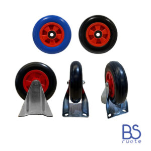 Ruote imperforabili 200x50 | Blu o nera | FOAM | SUPPORTO standard FISSA | GIREVOLE |  GIREVOLE CON FRENO | Carrelli carretti rimorchio | Per trasporto | PORTATA 80 Kg | Antiforatura