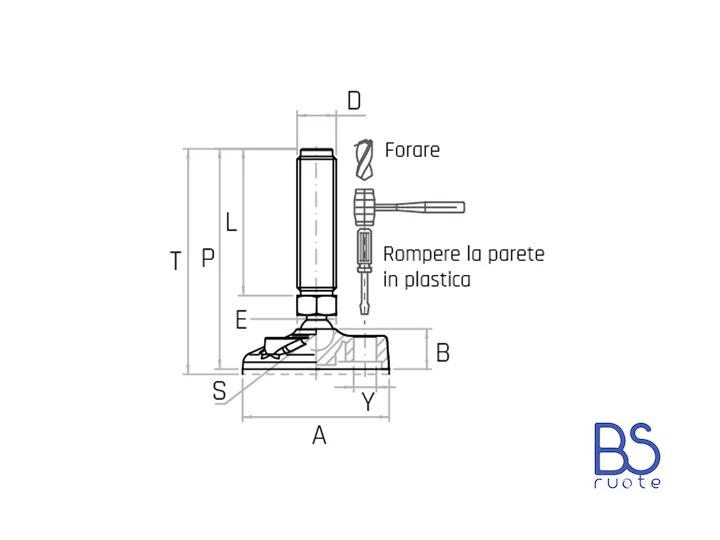 Modello PRSTAX da M16 a M24 - Base 125mm antiscivolo (Conf. da 4pz) - Piede snodato con perno a sfera in acciaio INOX - Gamm - immagine 2