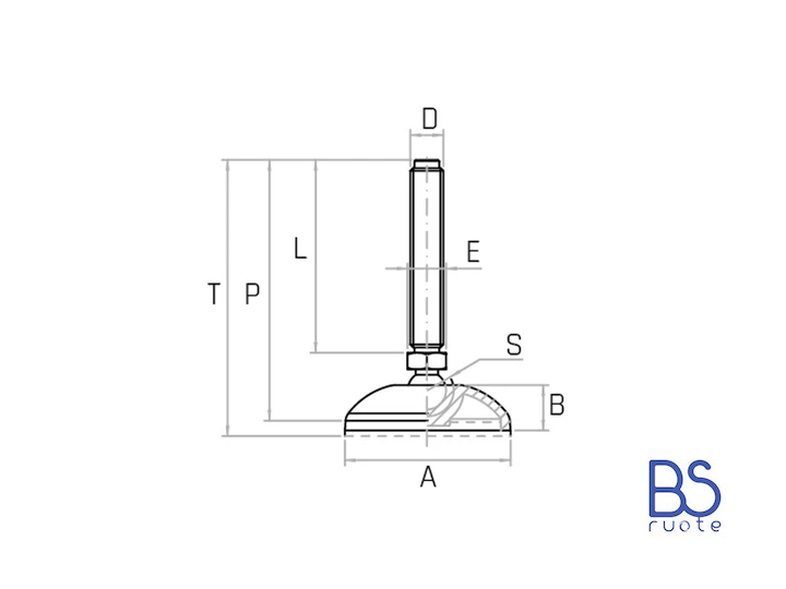 Modello PRST da M8 a M16 - Base 40mm antiscivolo (Conf. da 4pz) - Piede snodato con perno a sfera in acciaio - Gamm - immagine 2