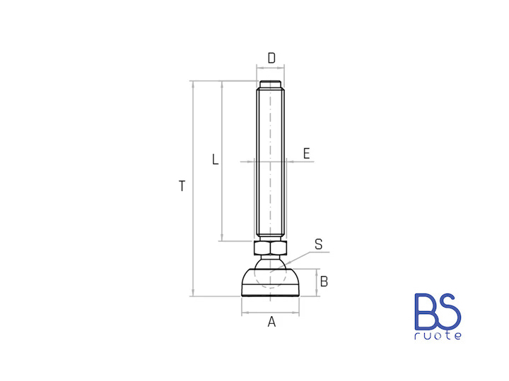 Modello PRSTX/25 da M8 a M16 - Base 25mm antiscivolo (Conf. da 4pz) - Piede snodato con perno a sfera in acciaio INOX - Gamm - immagine 2