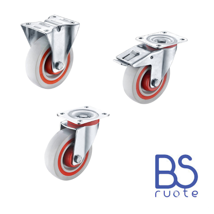 Ruote "SANDWICH" con nucleo e rivestimento in POLIAMMIDE e anello in POLIURETANO | SUPPORTO | PIASTRA | Gabbia a rullini